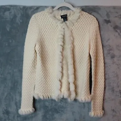 JONES NEW YORK Signature Cardigan Sweater Womens Small Wool Angora Rabbit Fur • $32.88