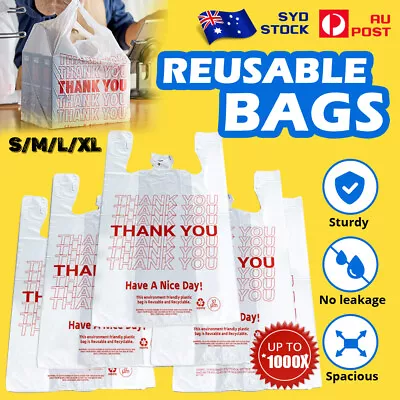 Reusable Heavy Duty Recyclable Carry Bags 37um White Grocery Shopping Bag BULK • $14.72