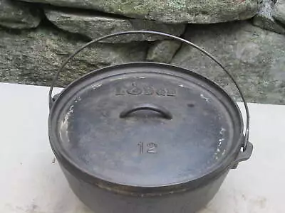 Vintage Cast Iron Camp Dutch Oven 12 W/ Lid 12  Made In USA - 3 Leg Kettle • $59.99