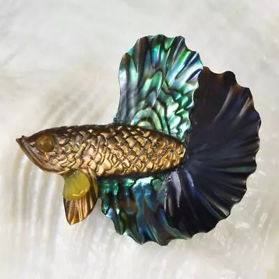Siamese Fighting Fish Betta Iridescent Multicolor Shell Carving 3.22 G Drilled • $39.95