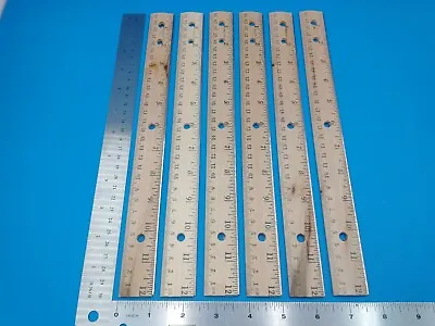 Lot Of 6 Vintage Wooden 12  Rulers W/metal Straight Edge. Berol #317 USA #Z726 • $10