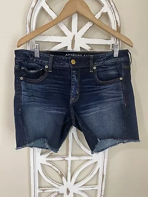 NWT AMERICAN EAGEL STRETCH Size 10 DARK WASH BOY MIDI JEAN SHORTS • £13.64