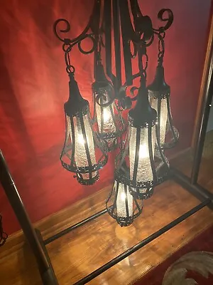 5 Lantern LARGE Metal Iron Glass Vintage VANESSA Lamps Chandelier Gothic Spanish • $395