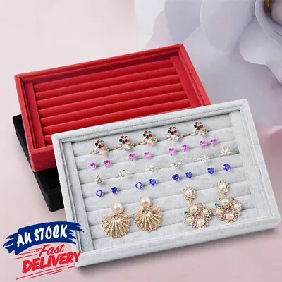 Display Box Ring Show Velvet Holder Earring Jewelry Case Organizer Storage Tray • $12.59