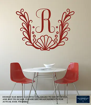 Seashell Laurel Monogram Initial Large Wall Vinyl Decal Sticker Removable 22x30  • $30.19