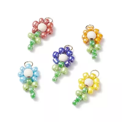 50x Glass Sunflower Flower Charms Pendants For Jewelry Making DIY Necklace Craft • $7.35