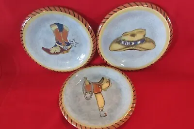 $29.99 • Buy DINE BY HD DESIGNS Plates - 3 PCs HAND PAINTED WESTERN MOTIF'S - 8.5  D