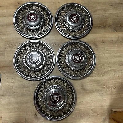 Vintage Cadillac Spoked Wire 14” Inch Hubcaps Wheel Covers 5 1980 ??? • $45