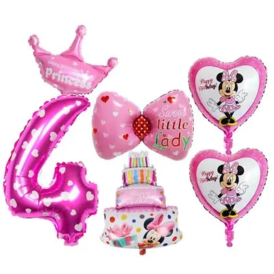 4th Birthday Mickey Mouse Minnie Mouse Balloons For Girl 6 Pcs - Party Supplies • $5.99