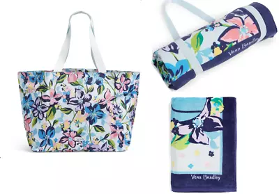 NEW Vera Bradley Beach Lot XL Family Tote + Beach Blanket + Towel Marian Floral • $99.99