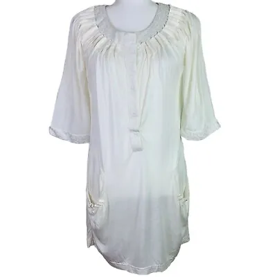Monoreno Embroidered Tunic Top Size Large Front Pockets Cream Colored New • $20