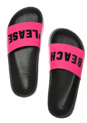 Victoria's Secret Pink Nation Neon Pink Cheeky Slides Flip Flops Sandals Med New • $29.95