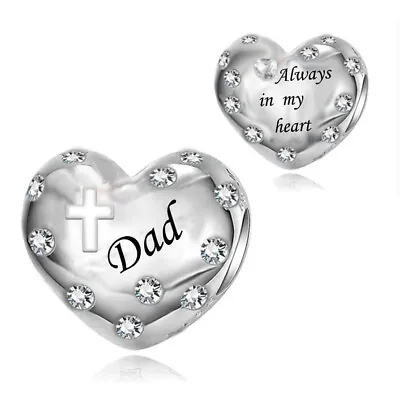 Dad & White Cross Memorial Always In My Heart Charm 💜 925 Sterling Silver Gift • £17.99