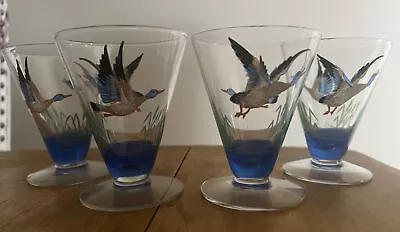 Vintage MCM Set Of 4 Hand Painted Vintage Mallard Duck Cocktail Glasses  Cordial • $45