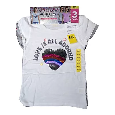 Nwt Youth Girls Vigoss  3-pack Fashion T-shirts  Heart/ Stars/solid Size S(7/8) • $14