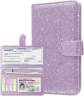 Checkbook Cover  RFID Leather Holder For Women/Men Glitter Purple • $24.87