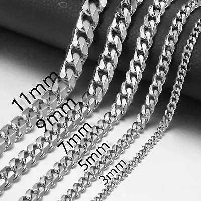 Stainless Steel Cuban Curb Chain Unisex Hip Hop Jewelry 3/5/7/9/11mm Size 16-24” • $6.49