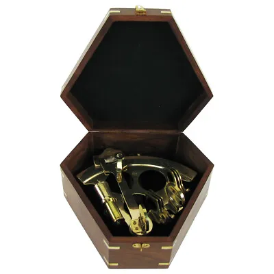 Antique Maritime Nautical Solid Brass 9  Navigation Sextant Astrolabe W Wood Box • $79.26