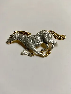 Bright Gold Tone And Silver Textured MUSTANG HORSE Brooch/Pin • $9