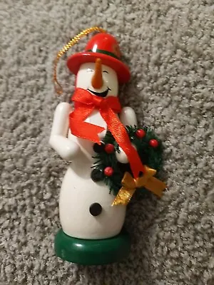 6  Red Ribbon Snowman W/wreath Nutcracker Wood Hand Painted Xmas Tree Ornament • $16