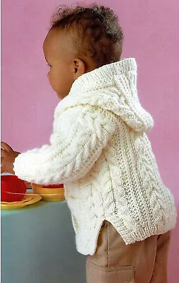 Baby Girls Boys Hooded Cable Jacket Coat Cardigan KNITTING PATTERN Aran 18 - 28  • £2.15