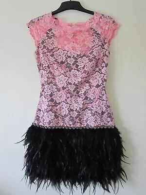 Mcberry Size 8 Dress Feather Lace Pink Black Swing Ballroom Cocktail Wedding • £29.99