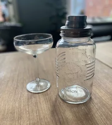 £5.60 • Buy Mason Glass Jar Vintage Style Cocktail Shaker With Strainer And Lid 800ml NEW