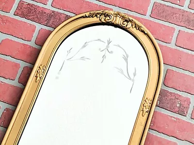 ANTIQUE Etched Arched Tombstone Shaped Wall MIRROR Wood Ornate Carved Geeso Big • $250