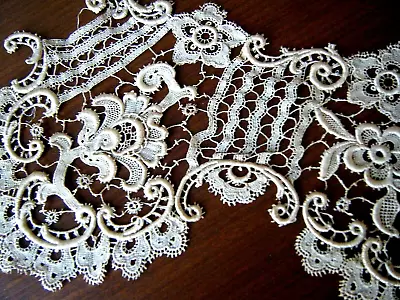 19c Antique Schiffli Emb/ed Lace Duplicating Gros Point De Venise Lace Fragment • $55.99