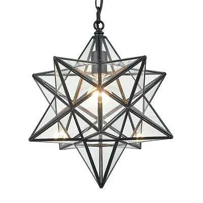 16'' Large Moravian Star Pendant Light Clear Glass Hanging Star Lights On Chain • $129