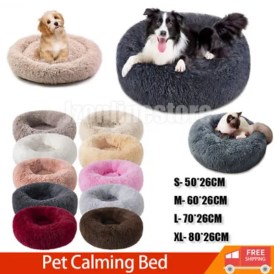 £9.99 • Buy UK Dog Bed Donut Soft Round Plush Cat Beds For Calming Pet Anti Anxiety Washable