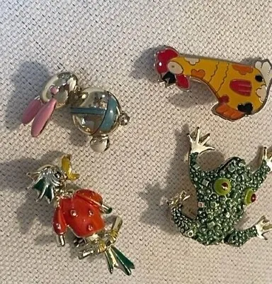  Brooch Lot Animals  Bird Bunny Frog Enamel Vintage • $12