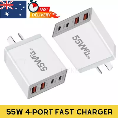 55W 4-Port USB Fast Quick Wall Charging AU PD Adapter For IPhone Samsung Charger • $16.97