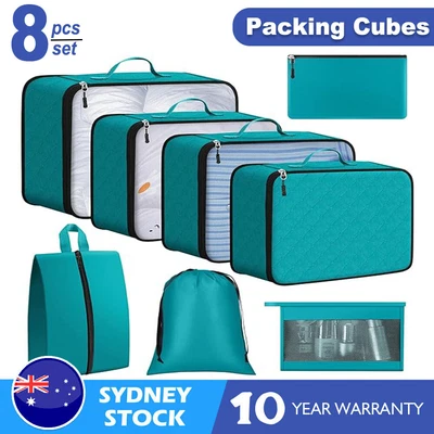 $22.59 • Buy 8PCS Travel Pouches Packing Cubes Luggage Organiser Clothes Suitcase Storage Bag