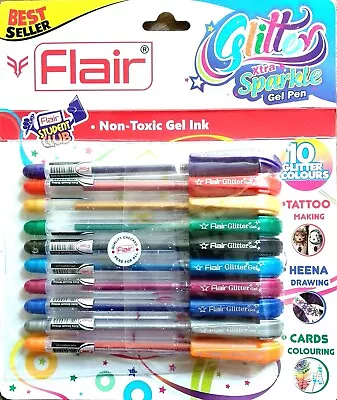 Flair Xtra Sparkle Glitter 10 Colours Gel Pen (1 SET) • $5.69