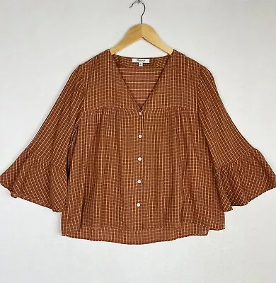 Madewell Size Small Veranda Bell Sleeve Shirt Windowpane • $14.99