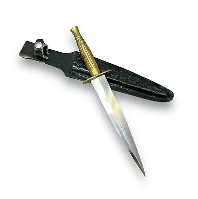 Vintage Stiletto Fighting Knife Brass Handle Double Edge Commando Knife W/Sheath • $45