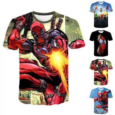 Kids Boy Children Marvel Deadpool 3D Digital Short Sleeve T-shirt Black Couples. • £9.12