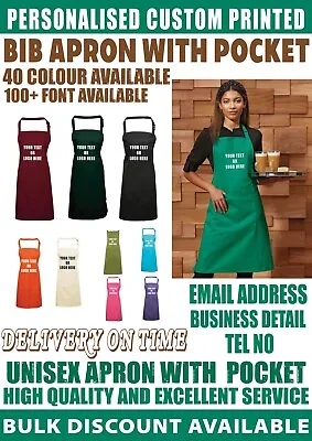 £13.99 • Buy Personalised BIB Apron Pocket  Kitchen Workwear Chef Custom Printed Logo Text 