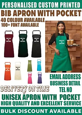 £10.99 • Buy Personalised BIB Apron Pocket  Kitchen Workwear Chef Custom Printed Logo Text 