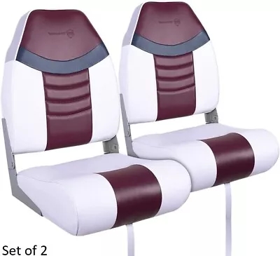 Set Of 2 High Back Folding Padded Boat Seats Marine Vinyl Foam Red White Chairs • $189.99