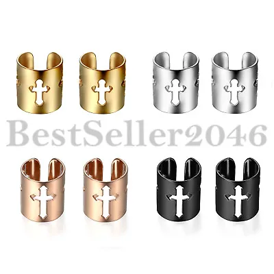 2pcs Men Women Cross Ear Cuff Wrap Clip On Earrings Stainless Steel Non Piercing • $7.99