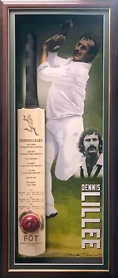 Dennis Lillee Signed Cricket Ball & With Records Etched On Bat & Print/Framed • $749