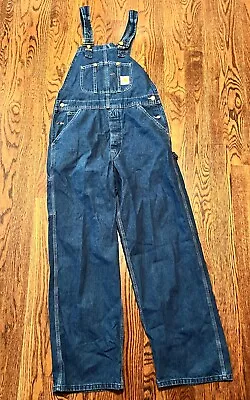 CARHARTT R07 DST Blue Carpenter Washed Denim Bib Work Overalls Size 32 X 30 • $55.99