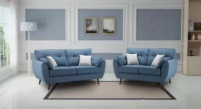 Classic Modern Blue Fabric 3 Seater 2 Seat Armchair Stools Sofa Suite Olivia 32 • £549