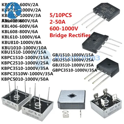 5/10PCS 2A-50A 600V-1000V Metal Case Single Phases Diode Bridge Rectifier • $2.11