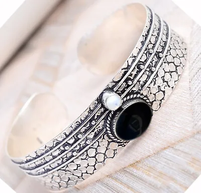 Black Onyx Moonstone Gemstone 925 Sterling Silver Bangle Party Wear Bracelet-7E • $22.70