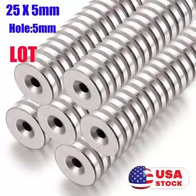 10 50 Strong Countersunk Ring Magnets 25mm X 5mm Hole 5mm Rare Earth Neodymium • $5.99