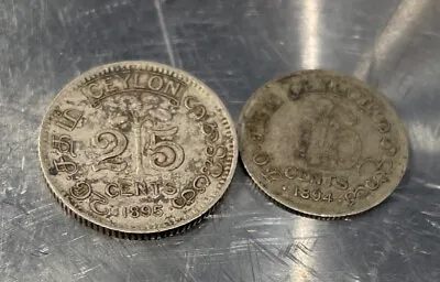 Ceylon Silver ? Queen Victoria 25 Cents 1895 & 1894 10 Cents • £14.95