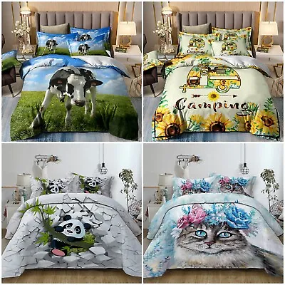 Soft Qulit Duvet Cover Single Double King Size Bedding Set Pillowcases Animals • £21.99